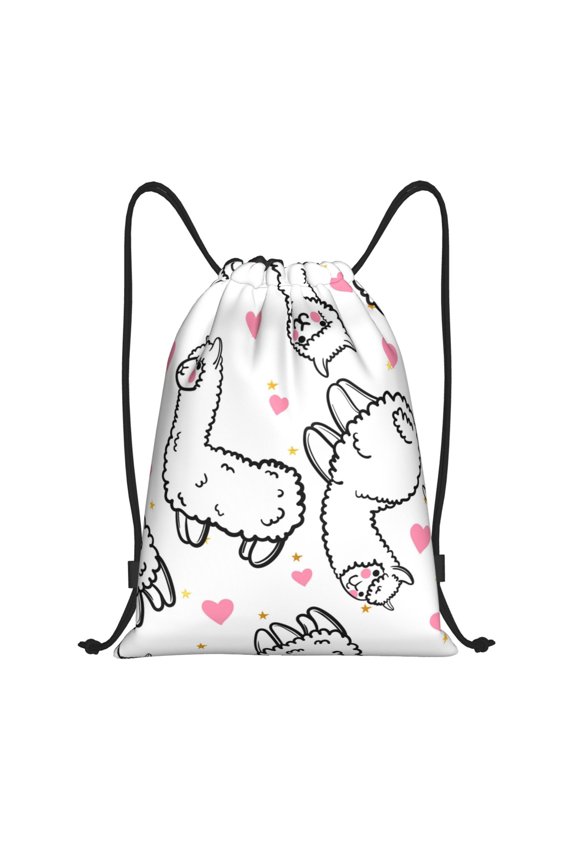 Alpacas and Hearts Print Drawstring Backpack for Gym, Travel, Yoga,Sports Sackpack String Bag for Women Men-Small