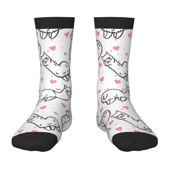 Fuzoiu Alpacas and Hearts Print Kids Socks For Boys Girls,Grip Crew Socks with Non Slip,Lightweight Stretch Crew Socks,Toddlers Crew Boot Socks