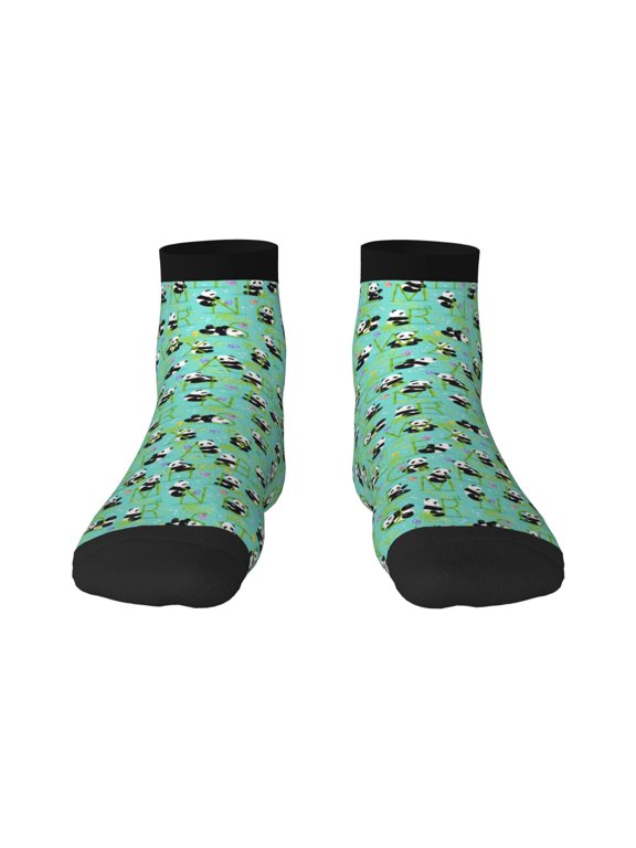 Alphabet And Panda Print Adult Socks, Crew Moisture-wicking Socks, Unisex Cushion Crew Socks,Casual Sports Ankle Socks