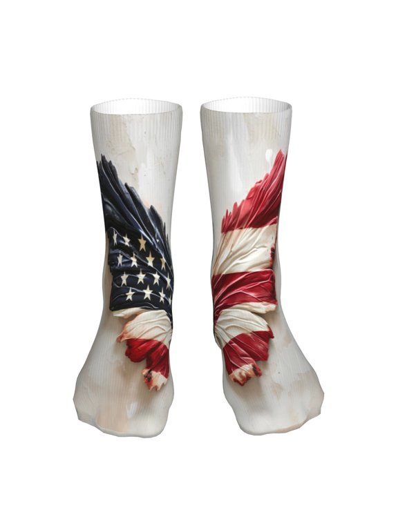 American Flag Butterfly Wall Print Crew Socks,Casual Athletic Gym LightWeight Thin Socks,Casual Crew Socks for Men Woman,Calf Length Crew Socks