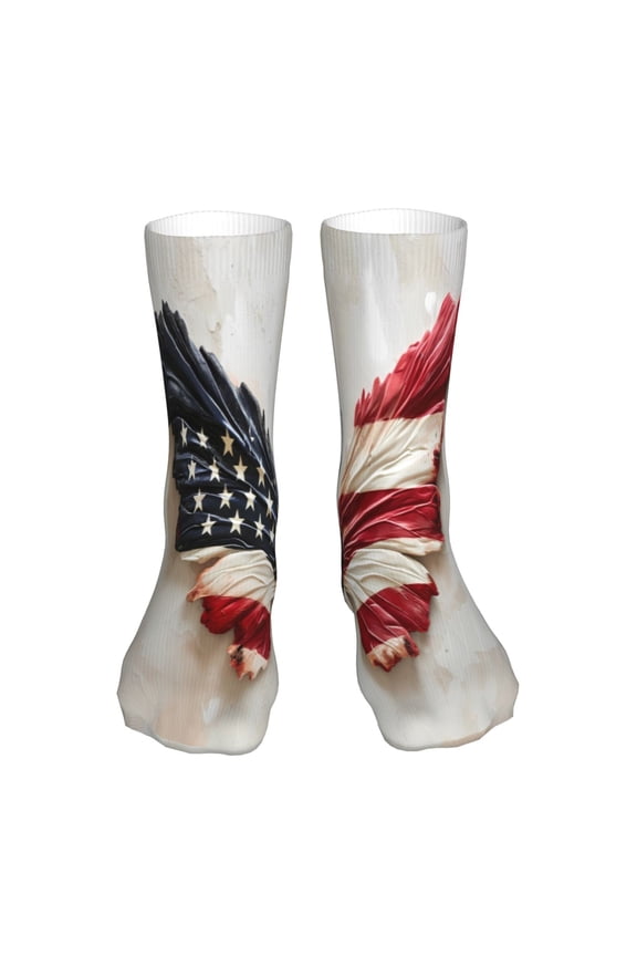 American Flag Butterfly Wall Print Crew Socks,Casual Athletic Gym LightWeight Thin Socks,Casual Crew Socks for Men Woman,Calf Length Crew Socks