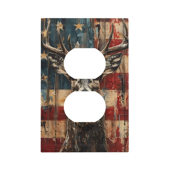Fuzoiu American Flag Deer Art Print Single Duplex Outlet Cover Plate, Light Switch Cover, for Receptacle Light Switch, Switch Cover Decorative Wallplate-Style S