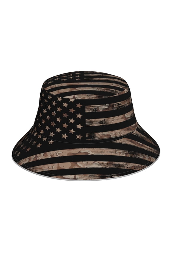 American Flag with Desert Camouflage Print Reflective Bucket Hat,Outdoor Hat for Men and Women,Bucket Hat for Travel Fishing Hunting Summer Camp