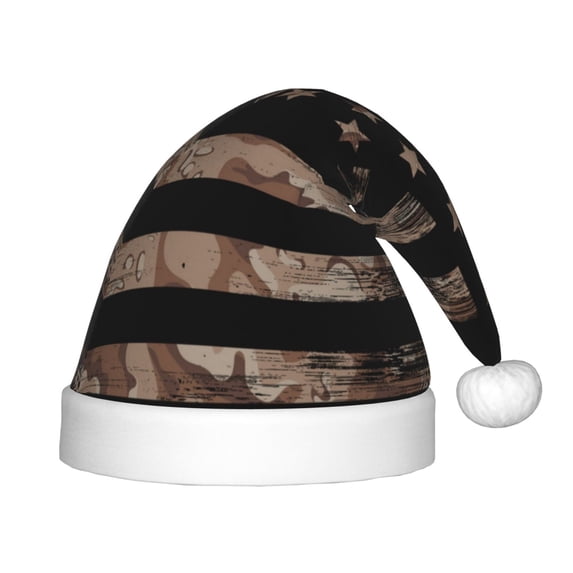 Fuzoiu American Flag with Desert Camouflage Print Santa Hat Christmas Hat for kids,Santa Hats with Pompom, Unisex Xmas Holiday Hat for Christmas New Year Festive Party Supplies