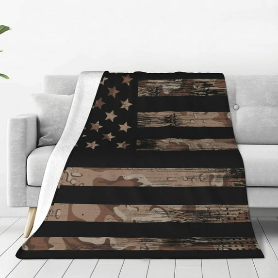 Fuzoiu American Flag with Desert Camouflage Print Ultra-Soft Micro Fleece Blanket,All Seasons Flannel Throw, Lightweight Blanket for Bed, Sofa, Couch, Movie Night, Camping, and Travel-80"x60"