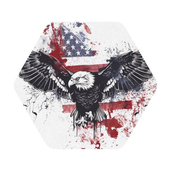 Fuzoiu American Flag Eagle Art Print Leather Coasters Set,Drink Coasters Set of 6,for Tabletop Protection, Durable PVC Coasters,Home Décor and Housewarming Gift,Hexagon