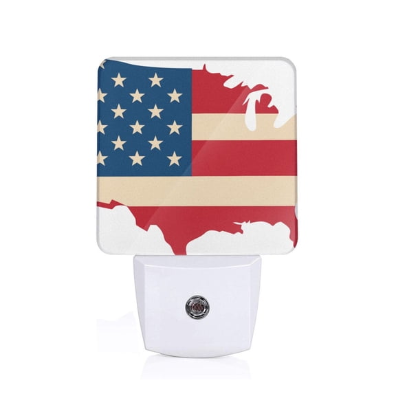 Fuzoiu American Flag Map Print Dusk to Dawn LED Night Light with Light Sensor, Energy-Efficient Touch-Safe Night Lamp for Home, Office, and Kids' Rooms-US