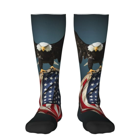 Fuzoiu American Flag Print Adult Stockings,Crew Socks,Unisex Fashion Socks, Casual Sports Socks,Comfortable Crew Socks for Everyday Wear and Sports