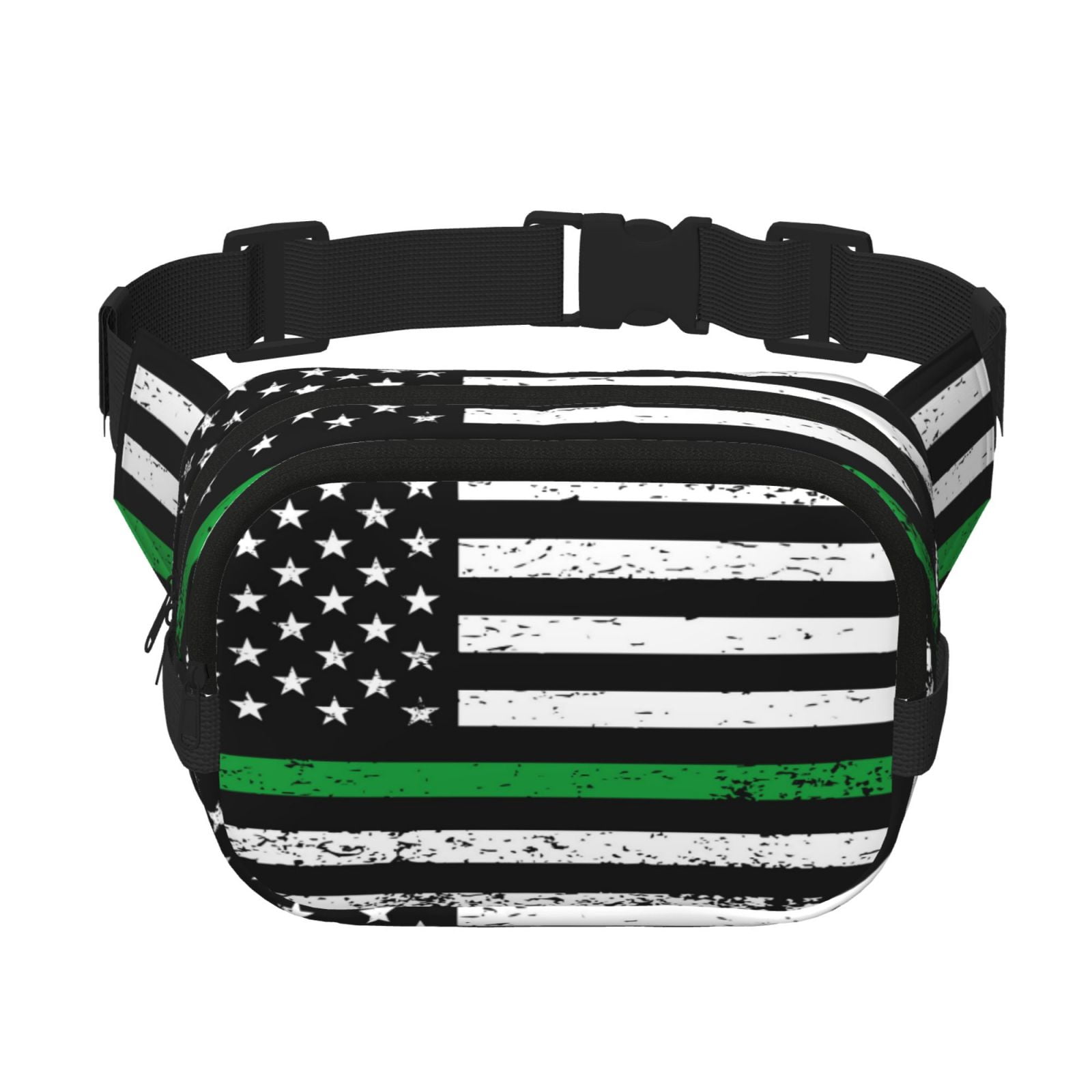 Fuzoiu American Flag Print Unisex Square Double Layer Waist Bag,Crossbody Fanny Pack Travel Workout Accessory