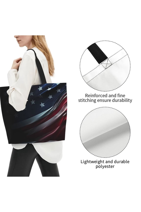 Fuzoiu American Flag Waving Print Print Tote Bags for Women,Shoulder Bag, Gym Tote,Top Handle Ladies Shoulder Bags for Work Beach Travel and Shopping Grocery