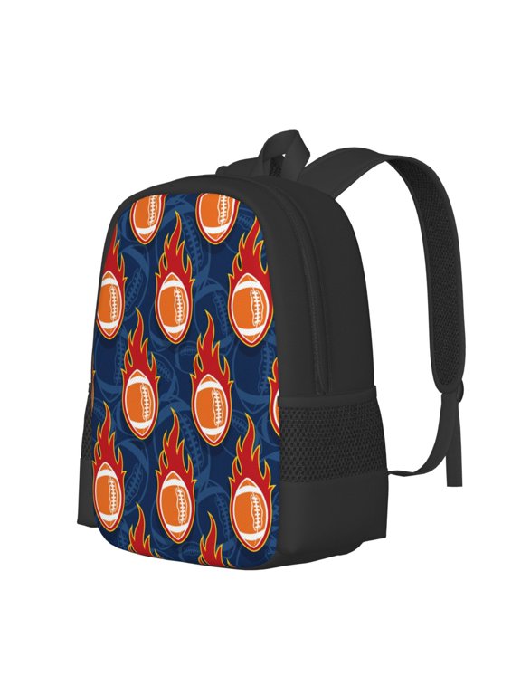 American Football and Fire Flames Print Large Capacity Backpack,Travel Backpack,Laptop Bag,College School Rucksack Bag,for School, Travel & Outdoor Activities