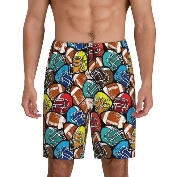 Fuzoiu American Football Print Pajama Shorts for Men, Men's Pajama Bottoms,Mens Lounge Sleepwear,Pajama Pants with Pocket-XX-Large