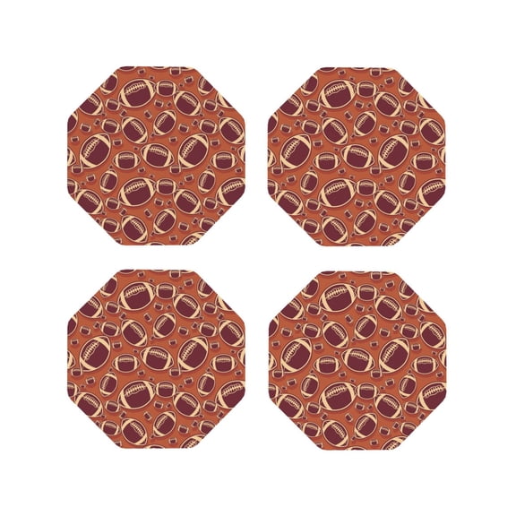 Fuzoiu American Football1 Print Leather Coasters Set,Drink Coasters Set of 4,for Tabletop Protection, Durable PVC Coasters,Home Décor and Housewarming Gift-Octagon