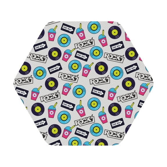 Fuzoiu American Musical Print Leather Coasters Set,Drink Coasters Set of 6,for Tabletop Protection, Durable PVC Coasters,Home Décor and Housewarming Gift,Hexagon
