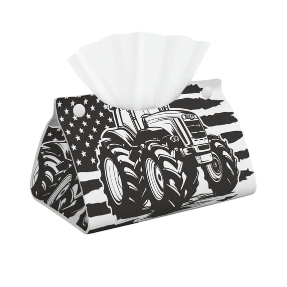 Fuzoiu American Tractor Print Tissue Box Cover, PU Leather Tissue Holder,Decorative Facial Paper Organizer for Bathroom Living Room Bedroom Countertop Office Desk Car Home