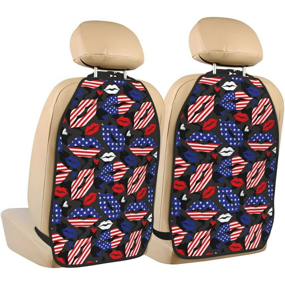 Fuzoiu American With Lips Print 2 Pack Kick Mat Back Seat Protector With 3 Storage Pockets, Universal Car Seat Back Organizer For Kids Pets, Waterproof Backseat Protector For Most Car