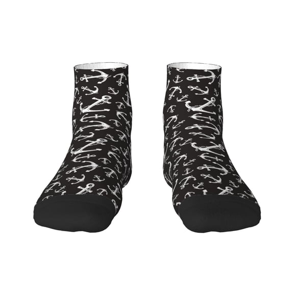 Fuzoiu Anchor Print Adult Socks, Crew Moisture-wicking Socks, Unisex Cushion Crew Socks,Casual Sports Ankle Socks