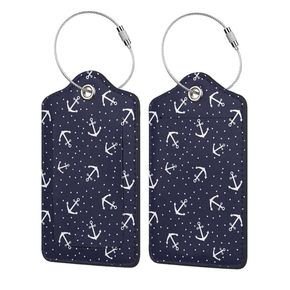 Fuzoiu Anchor Print Premium Leather Luggage Tag,Travel Accessory,Luggage Tag for Suitcase Baggage Handbag Travel Bag,Name Card & Privacy Cover-4 PCS