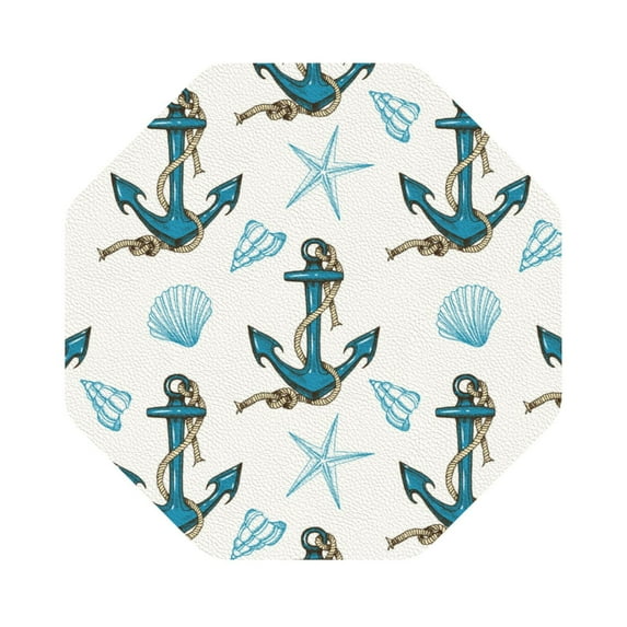 Fuzoiu Anchors And Shells Print Leather Coasters Set,Drink Coasters Set of 6,for Tabletop Protection, Durable PVC Coasters,Home Décor and Housewarming Gift,Octagon