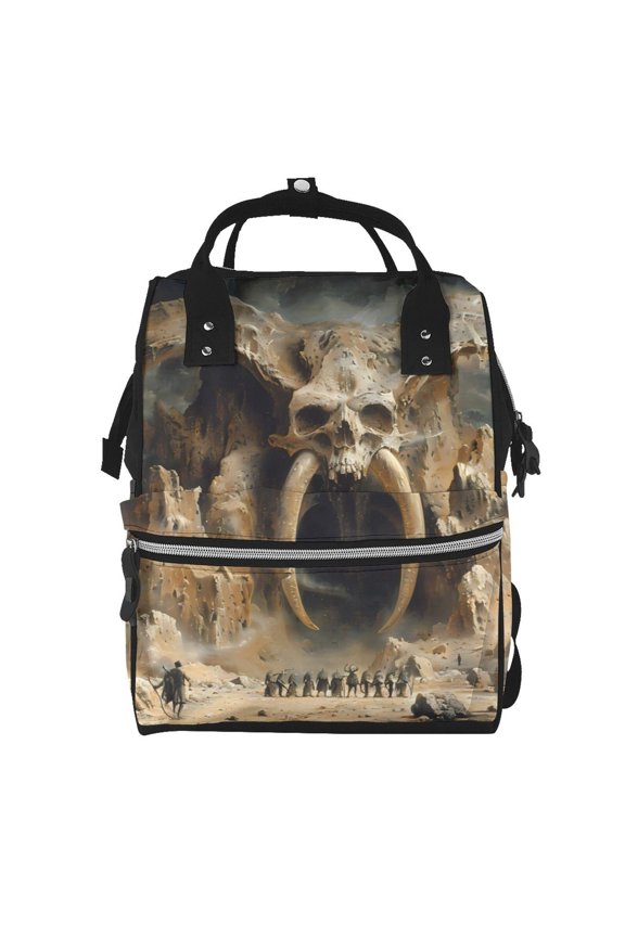 Ancient Skull Cave Landscape Print Diaper Bag Backpack,Baby Essentials Travel Tote,Multi function Waterproof Diaper Bag, Travel Essentials Baby Bag - Unisex