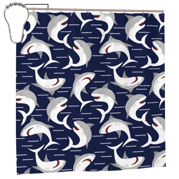 Fuzoiu Angry Shark Print Waterproof Shower Curtain 72x72in with Heavy Duty Metal Grommets,Machine Washable Spring Modern Shower Curtains