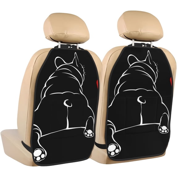 Fuzoiu Animal Bulldog Print 2 Pack Kick Mat Back Seat Protector With 3 Storage Pockets, Universal Car Seat Back Organizer For Kids Pets, Waterproof Backseat Protector For Most Car