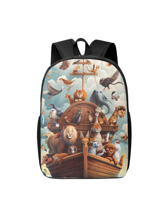 Animal Filled Noahs Ark Print 17in Student Backpack,School Backpack,Causal Daypack,Bookbag For Boys Girls College Students-One Size