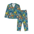 thumbnail image 1 of Fuzoiu Animals In Camping Print Women's Long-Sleeved Pajama,Lounge Button Down Nightwear,Womens Notch Collar Pajama Set-Small, 1 of 7
