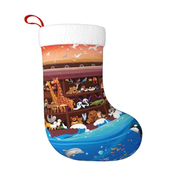 Fuzoiu Animals On Noah's Ark2 Print Christmas Stockings, Party Supplies & Kids Gifts,Big Xmas Stockings Decoration for Family Decorations Hanging Ornament for Xmas Holiday Party
