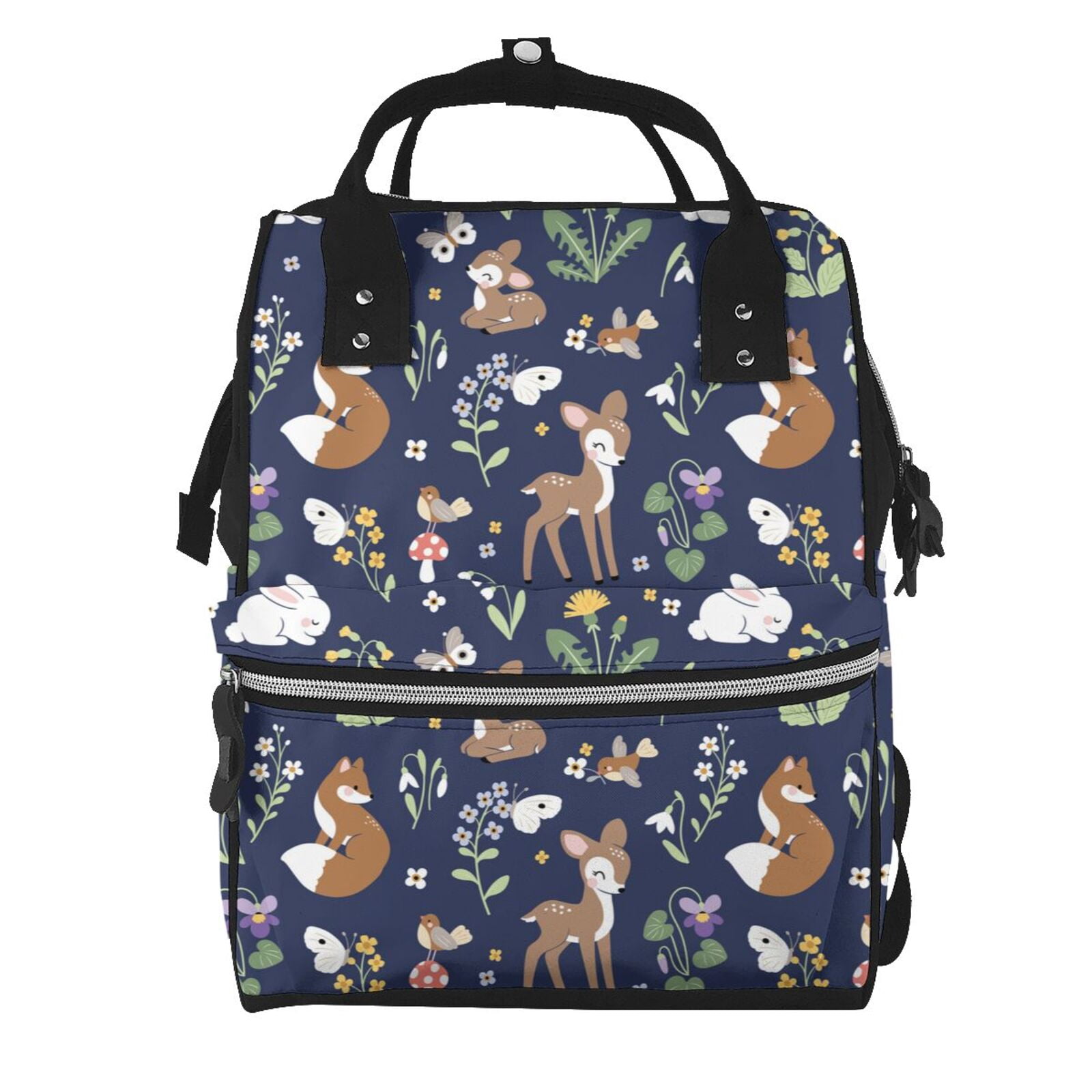Fuzoiu Animals And Wildflowers Print Diaper Bag Backpack,Baby Essentials Travel Tote,Multi function Waterproof Diaper Bag, Travel Essentials Baby Bag - Unisex