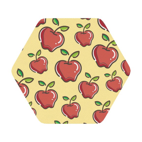Fuzoiu Apple Print Leather Coasters Set,Drink Coasters Set of 6,for Tabletop Protection, Durable PVC Coasters,Home Décor and Housewarming Gift,Hexagon