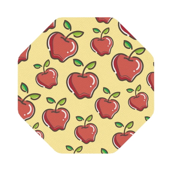 Fuzoiu Apple Print Leather Coasters Set,Drink Coasters Set of 6,for Tabletop Protection, Durable PVC Coasters,Home Décor and Housewarming Gift,Octagon