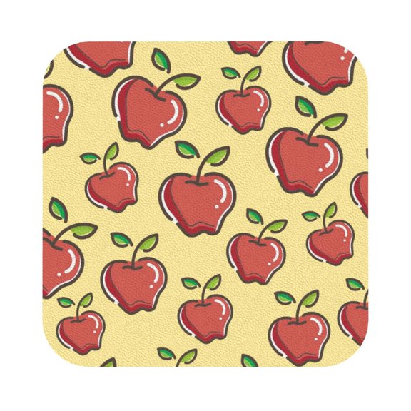 Fuzoiu Apple Print Leather Coasters Set,Drink Coasters Set of 6,for Tabletop Protection, Durable PVC Coasters,Home Décor and Housewarming Gift,Square