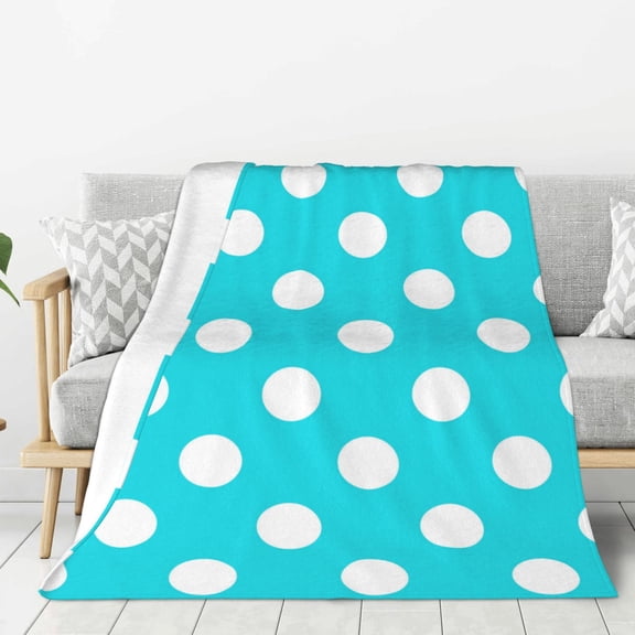 Fuzoiu Aqua And White Polka Dot Print Flannel Throw Blanket,Light Weight Warm Decorative,Throw Blanket Cover for Sofa, Couch, Bedroom,Travel-60"x50"