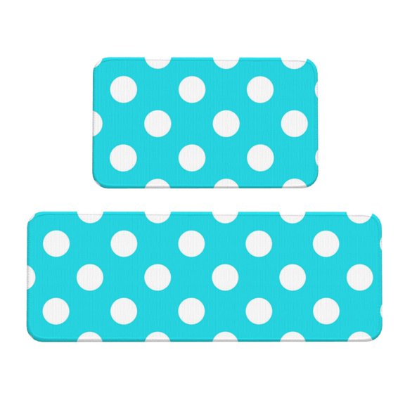 Fuzoiu Aqua And White Polka Dot Print Kitchen Floor Mat 2 Sets,Kitchen Rugs and Mats,,Non Skid Waterproof Kitchen Floor Mat for Kitchen,Home Office,Sink,Laundry