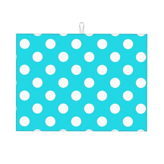 Fuzoiu Aqua And White Polka Dot Print Absorbent, Reversible Microfiber Dish Drying Mat for Kitchen, Dish Drying Pad for Dishes, Utensils, Pots and Pans, Extra Large 18 Inch x 24 Inch