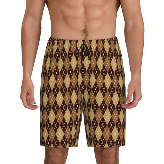 Fuzoiu Argyle of brown Print Pajama Shorts for Men, Men's Pajama Bottoms,Mens Lounge Sleepwear,Pajama Pants with Pocket-XX-Large