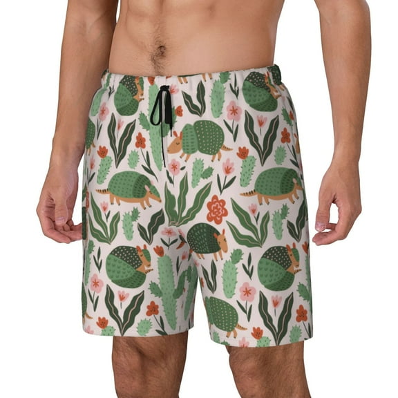 Fuzoiu Armadillo Print Men's Swim Shorts,Quick-Dry Double-Layer Swim Trunks,Board Trunks,Beach Shorts Swimwear Bathing Suits-3X-Large