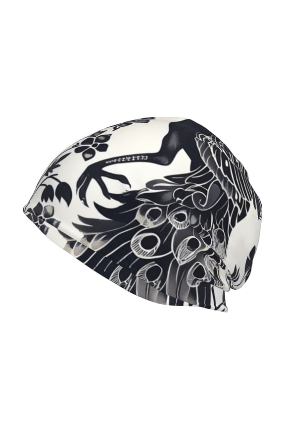 Artistic Black White Peacocks Print Winter Beanie Hat for Men & Women,Warm Knit Cap,Women Windproof Watch Hat,Knit Warm Unisex Beanie