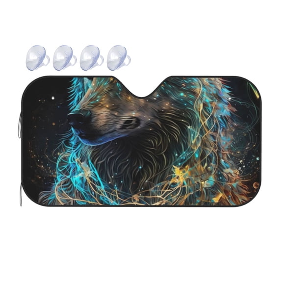 Fuzoiu Artistic Light Dot Wolf、 Print Car Windshield Sunshade,Foldable Reflective Sun Visor,Windshield Sun Shade,UV Rays Sun Visor Shade,Auto Front Sun Shield Shade-Small