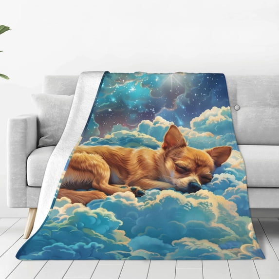 Fuzoiu Artistic Starry Sky Cloud Dog Print Ultra-Soft Micro Fleece Blanket,All Seasons Flannel Throw, Lightweight Blanket for Bed, Sofa, Couch, Movie Night, Camping, and Travel-80"x60"