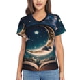 thumbnail image 1 of Fuzoiu Artistic Starry Sky Moon Book Print Women's Classic V-Neck T-Shirt, Short Sleeve V Neck Tees for Casual Everyday Wear,Casual Fit Tee,Summer Fashion Tops-XX-Large, 1 of 5