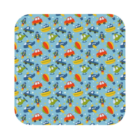 Fuzoiu Artoon Transport Print Leather Coasters Set,Drink Coasters Set of 6,for Tabletop Protection, Durable PVC Coasters,Home Décor and Housewarming Gift,Square