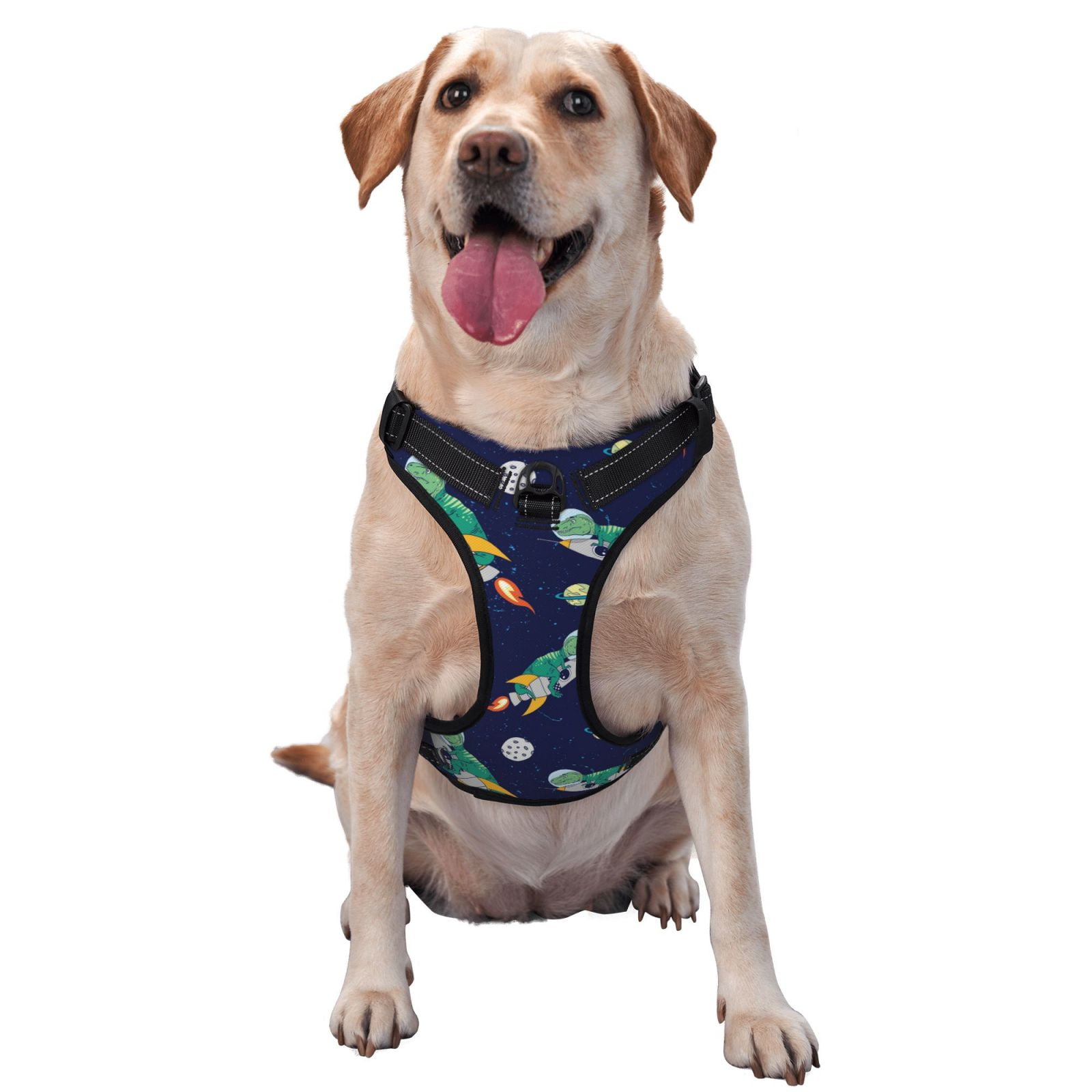 Fuzoiu Astronaut Dinosaur and Space Print Reflective Dog Harness,Adjustable, Breathable Pet Vest,Dog Harness No Pull,No Choke Pet Vest for Small, Medium, and Large Dogs-Medium