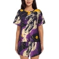 thumbnail image 1 of Fuzoiu Astronaut Floating purple Space Print Women's Short-Sleeved Pajama Set,Lounge Sleepwear Set,Womens Pajama Sets 2 Piece,Button-Up Top and Shorts with Pockets-Large, 1 of 7