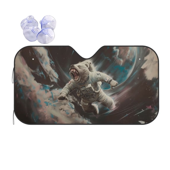 Fuzoiu Astronaut Polar Bear Roar Print Car Windshield Sun Shade,Block Uv Rays Sunshade,Foldable Front Window Sun Visor Protector for Car,SUV,Truck-Keep Vehicle Cool-Astronaut Polar Bear Roar