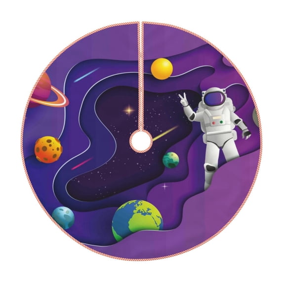 Fuzoiu Astronaut Print Christmas Tree Skirt,Xmas Christmas Decorations,Xmas Tree Mat for Farmhouse Holiday New Years Home Party Decor Tree Rugs-48"