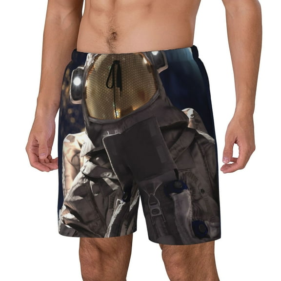Fuzoiu Astronaut Print Men's Swim Shorts,Quick-Dry Double-Layer Swim Trunks,Board Trunks,Beach Shorts Swimwear Bathing Suits-Large