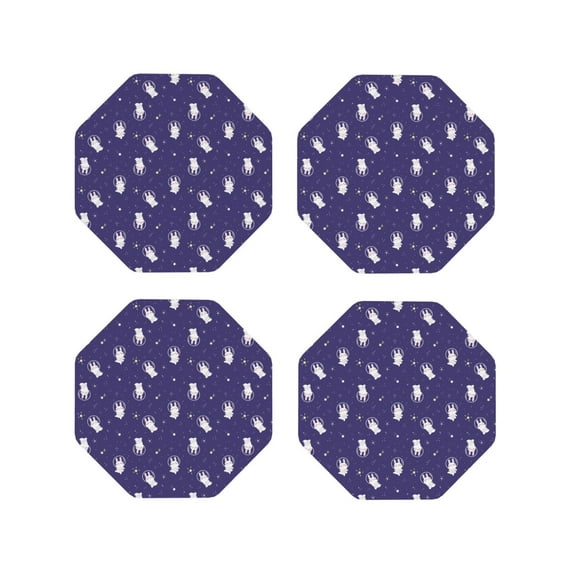 Fuzoiu Astronaut Rabbit Print Leather Coasters Set,Drink Coasters Set of 4,for Tabletop Protection, Durable PVC Coasters,Home Décor and Housewarming Gift-Octagon