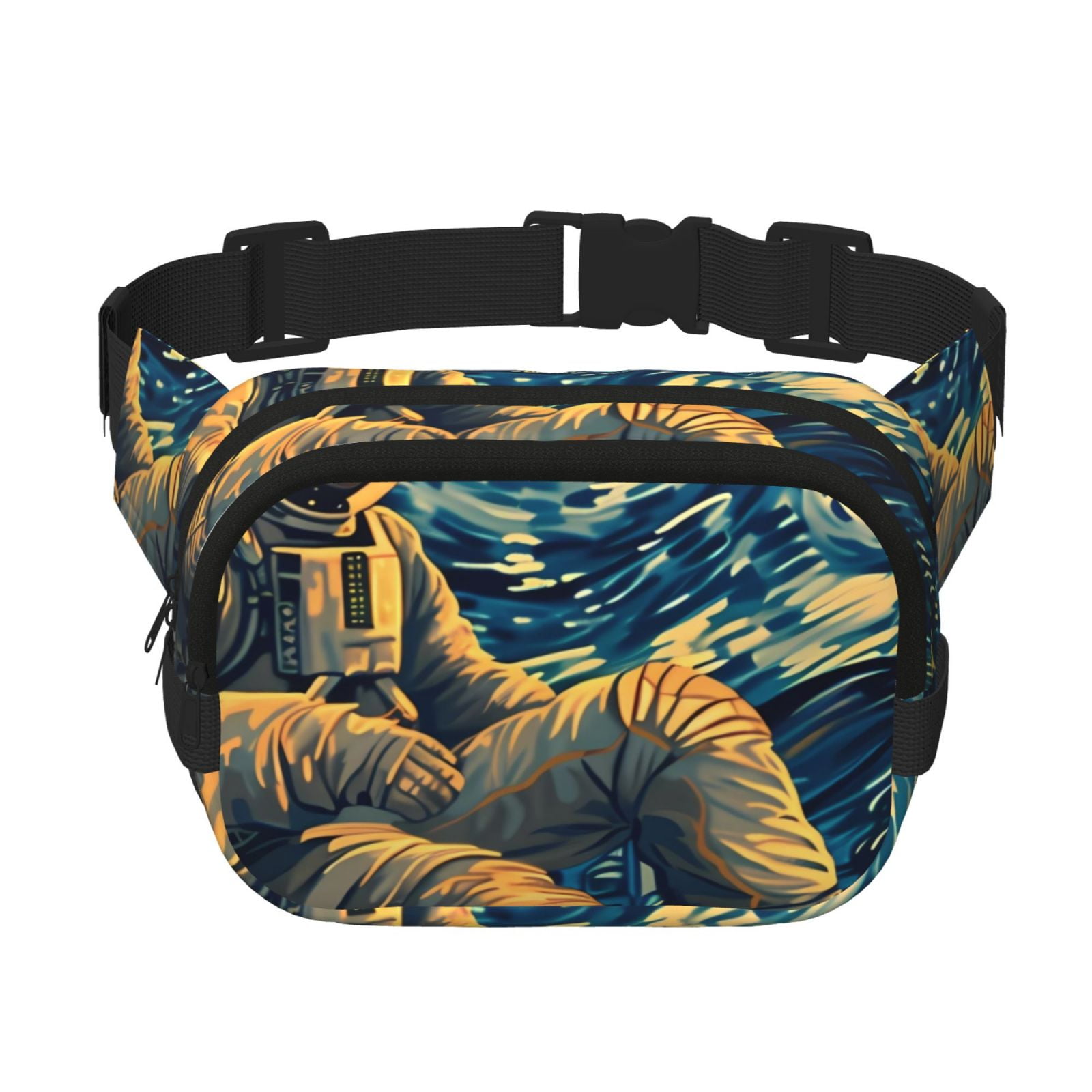 Fuzoiu Astronaut Starry Night Print Unisex Square Double Layer Waist Bag,Crossbody Fanny Pack Travel Workout Accessory